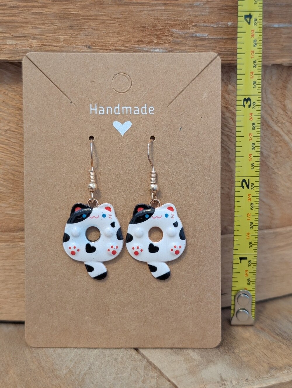 Donut Cat Enamel Metal Earrings NEW